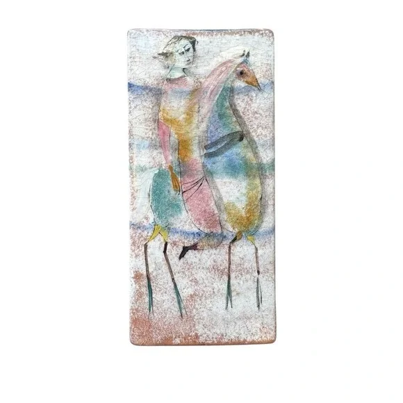 Mid-Century Rare Rectangular Vase Women & Their Horses Polia Pillin c.1950-60s