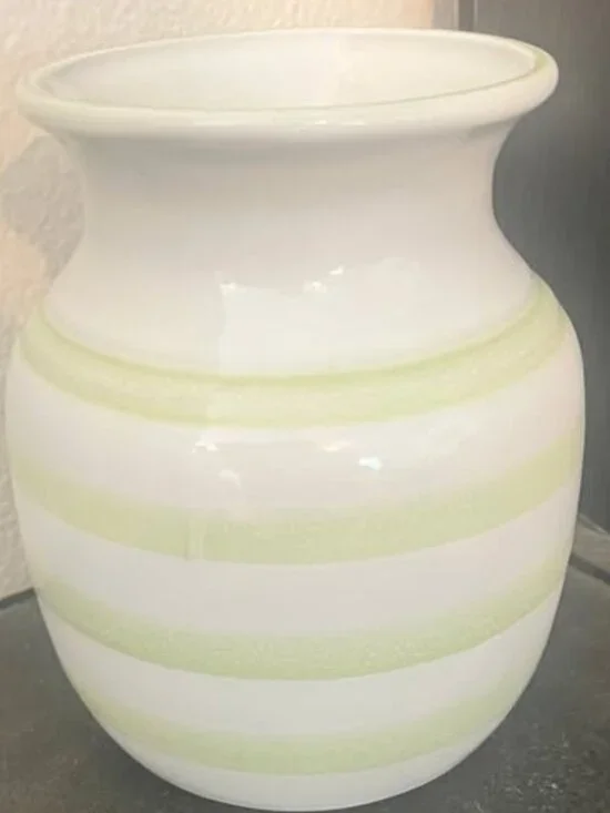 Vintage Cream Ceramic Bud Vase with Green Stripe Banding