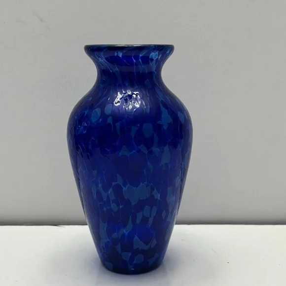 Glass vase cobalt blue with light blue design