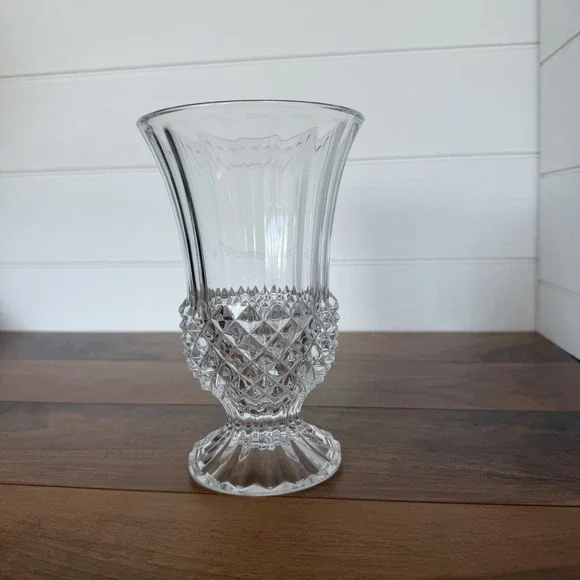 Cristal D'Arques-Durand Footed Tall Fluted Vase Longchamp Clear Crystal Vintage