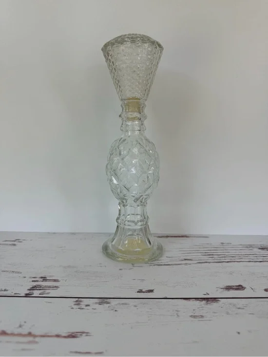 Avon Clear Pressed Glass Decorative Decanter (or Vase) with Diamond Pattern