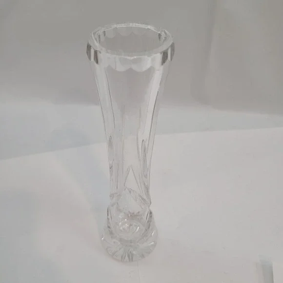 Vintage Cut Crystal Bud Vase 6 Inch Clear Geometric Tapered Glass