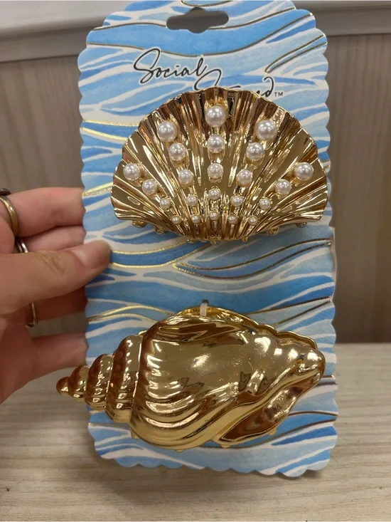 Gold Shell Hair Clip Set with Pearl Accents