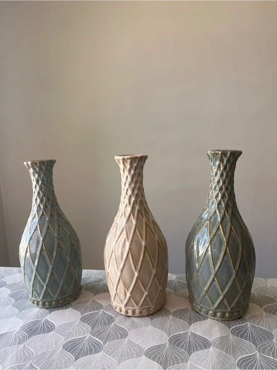 3 Pieces Scandinavian Style Pottery Ceramic Vases