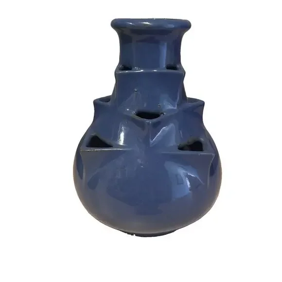 Vintage Western Stoneware Monmouth Pineapple Vase Strawberry Planter Jar Blue 8”