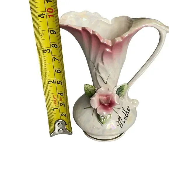 Vintage Norcrest Lustreware Bud Vase with Handle Flower Mother Iridescent