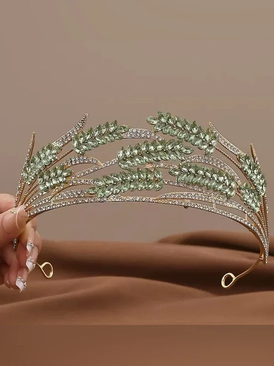 Green Crystal Wheat Motif Headband Tiara - Women Accessories