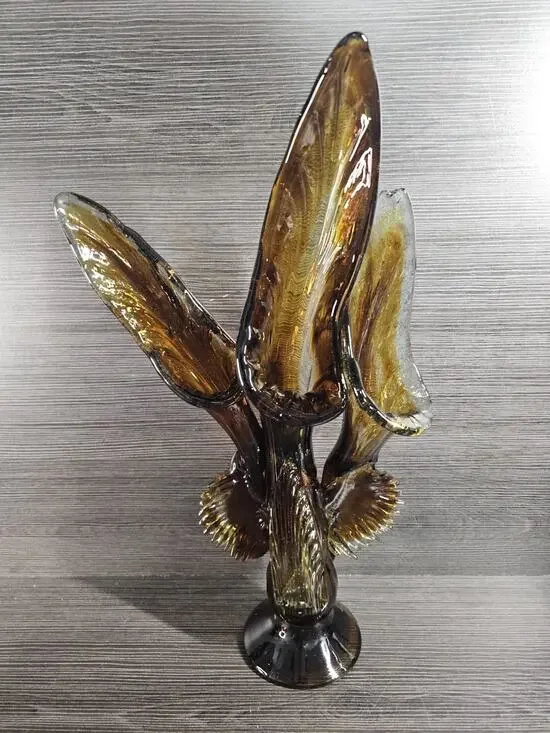 Vintage MCM Art Glass Amber Clear Triple Jack In The Pulpit 18.5 Sculpture Decor