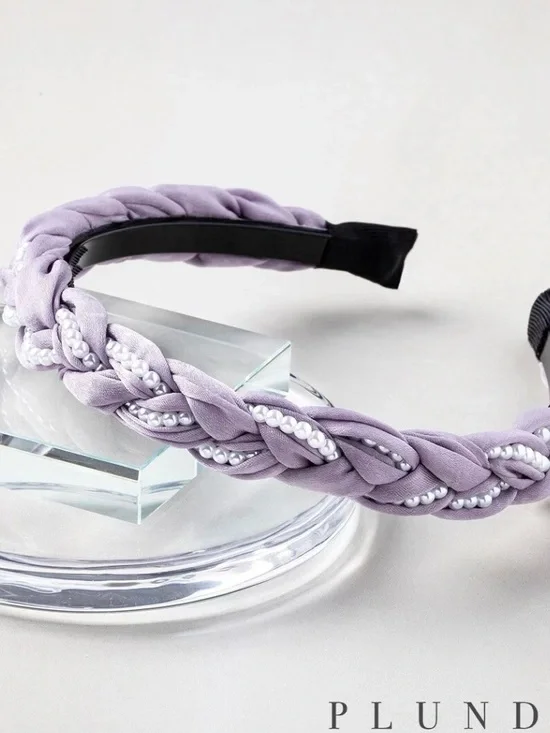 Plunder Design Fashion Trendy Lavender Lilac Braid Pearl Bead Headband Head Band