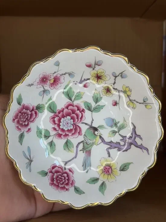 James Kent Old Foley Vintage Chinese Rose Trinket Bowl Porcelain Gold Trim