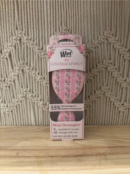 LoveShackFancy Pink Floral Mini Hair Detangler by Wet Brush