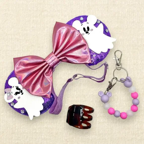 Elastic Lavender Ghost Minnie Ears | Disney-Inspired Halloween Mouse Ears