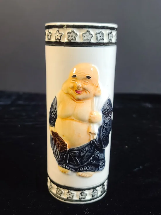 Source Unknown White and Black Ceramic Buddha Accent Vase