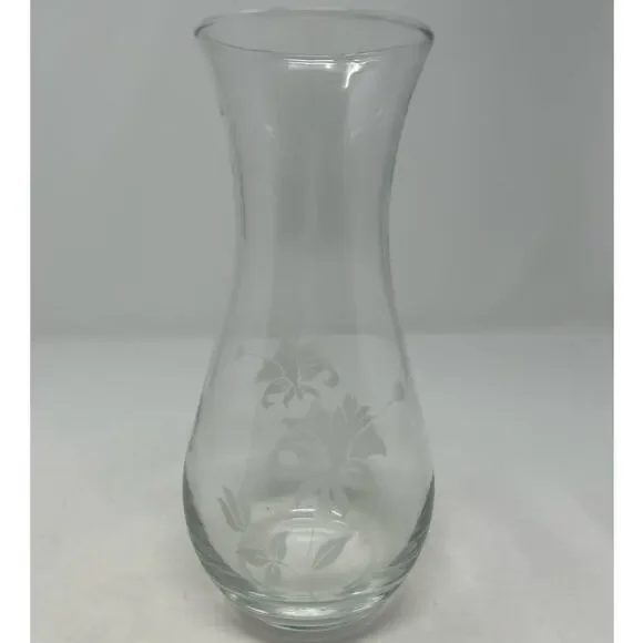 Clear Glass Etched Floral Vase 8