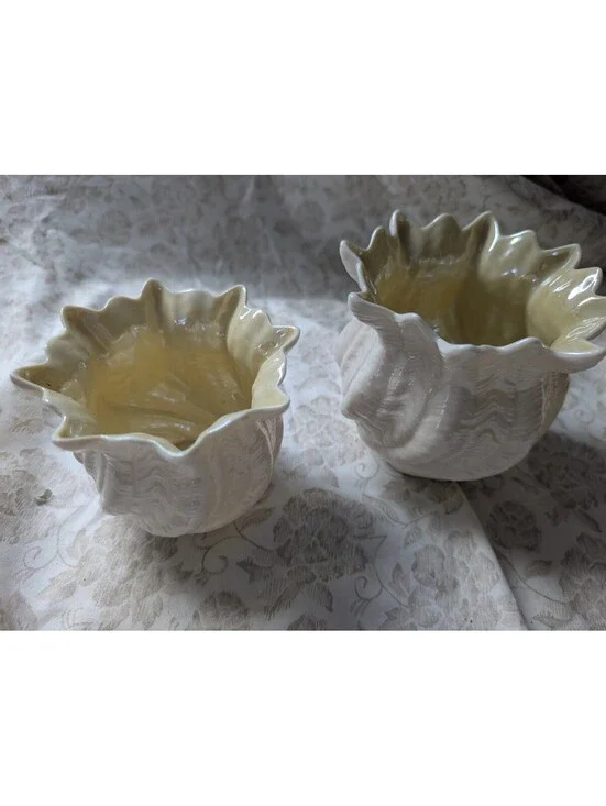 Vintage Belleek Ceramic Shell-Shaped Planters - Set of 2