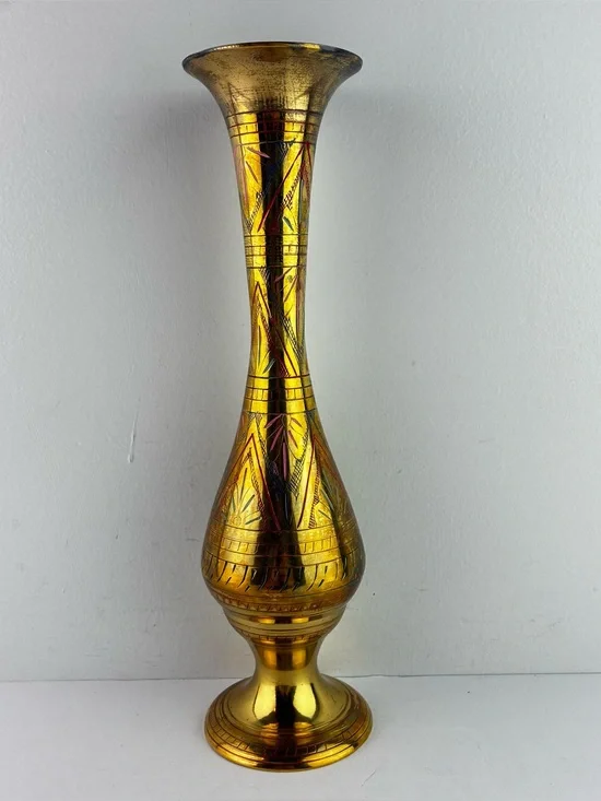 Brass Hand Crafted Etched Brass Vase Made in India