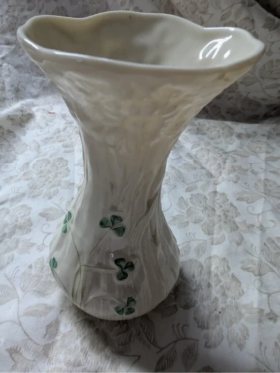 Belleek Ireland Porcelain Vase with Shamrock Design