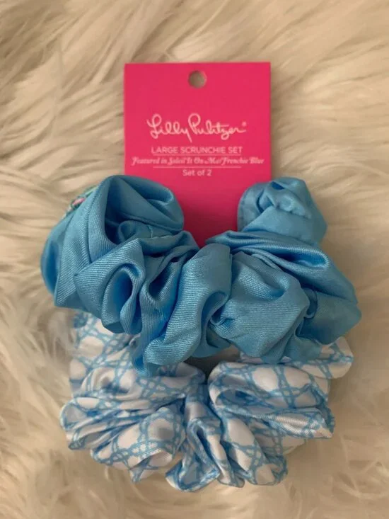 LILLY PULITZER Soleil It On Me & Frenchie Blue Large Scrunchie Set 2 Pcs