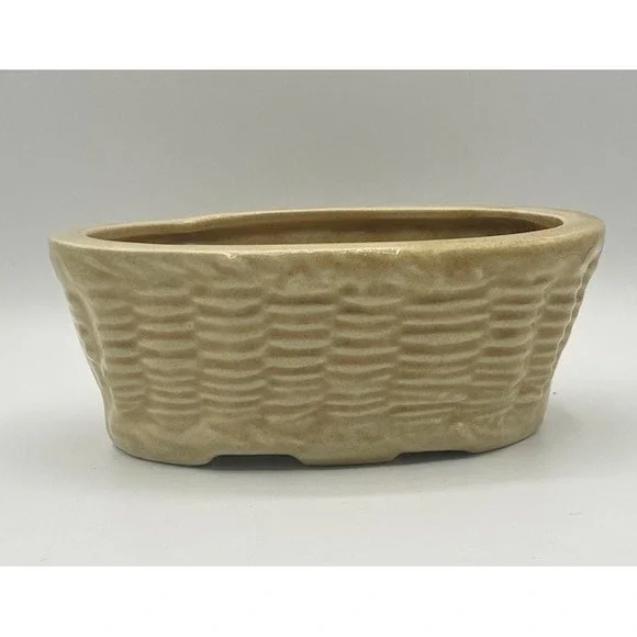 Vintage House of Webster Pottery Planter Basket Weave Design  Yellowish Beige‎