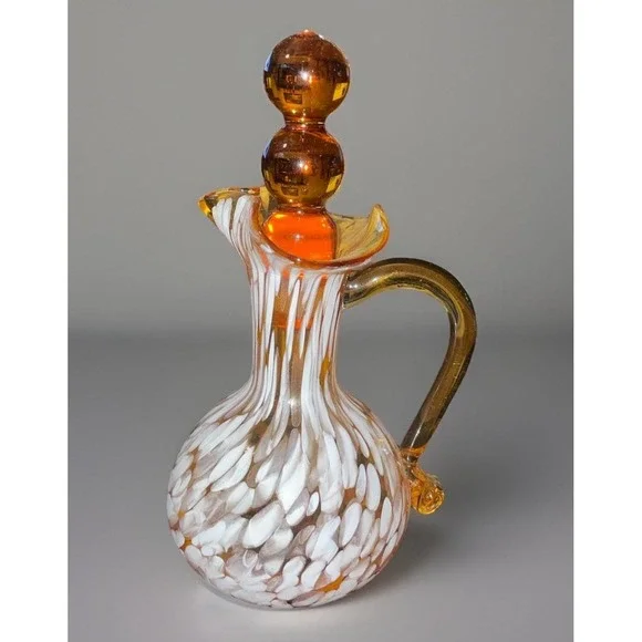 Vintage Miniature Bud Vase White Over Orange Art‎ Handblown Glass Handmade