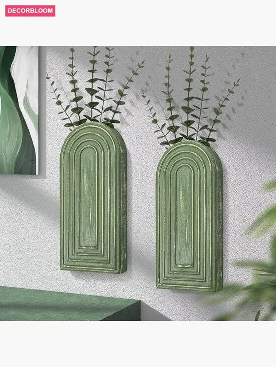 Set of 2 Pine Wood Wall Vases for Indoor Plants Boho Hanging Decorative Home Art