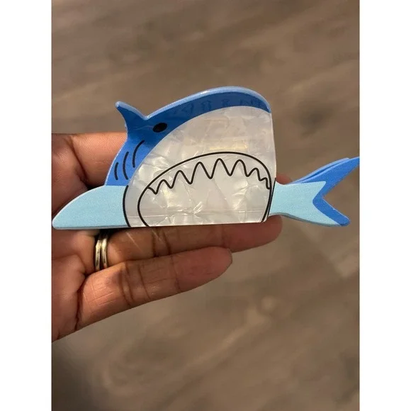 Blue Shark Acetate Hair Claw Clip Pearlescent Ocean Novelty Accessory