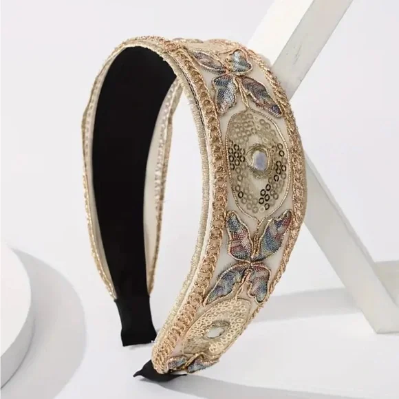 Wide-Brimmed Sequin Butterfly Headband
