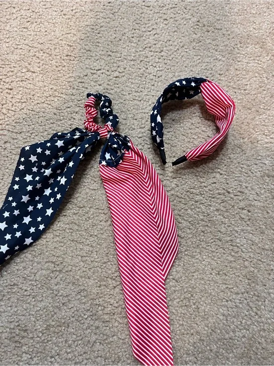Patriotic American flag Star & Stripe Headband scrunchie set Red, White & Blue