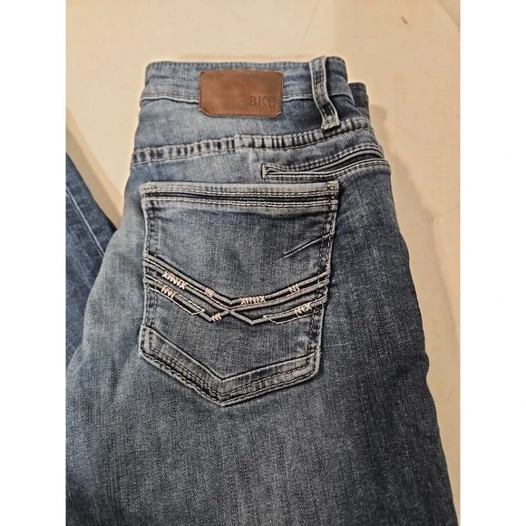BKE Jeans Mens 33x32 Jake Straight Leg Denim Whiskered Faded Jeans (1788