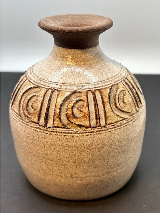 Vintage Studio Pottery Stoneware Bud Vase Signed Rustic Boho Ceramic Weed Pot 4