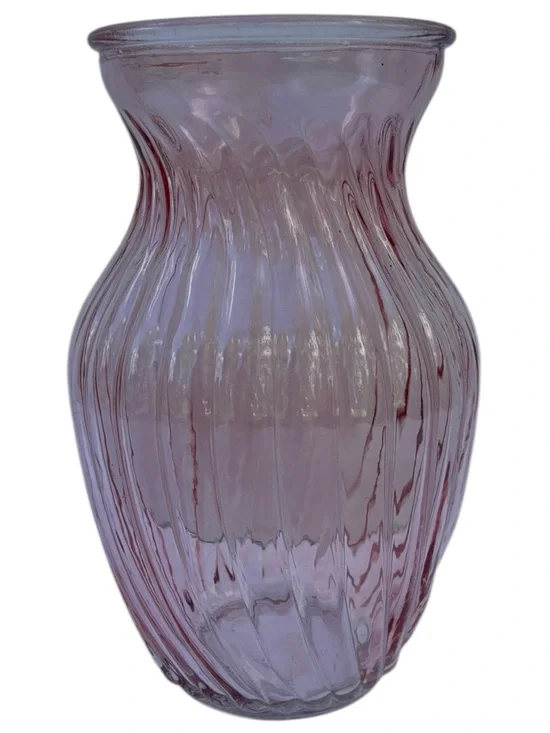 Vintage Style Pink Ribbed Swirl Glass Flower Vase grandmillennial cottagecore 8”
