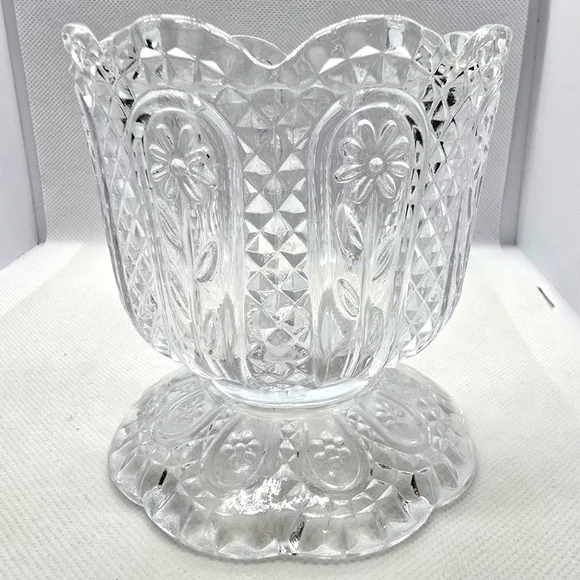 Vintage Floral Avon Glass Candle Holder Bud Vase Candy Dish Clear Glass