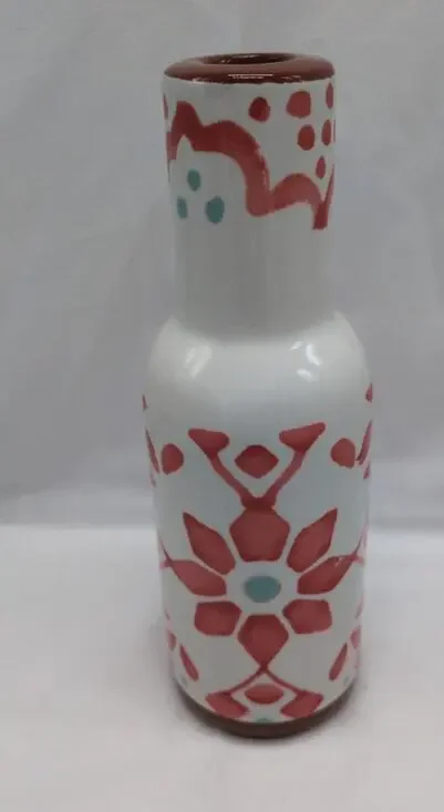 Pier 1 Hand Painted Terracotta Vase 8in Floral Geometric Boho Decor Ceramic