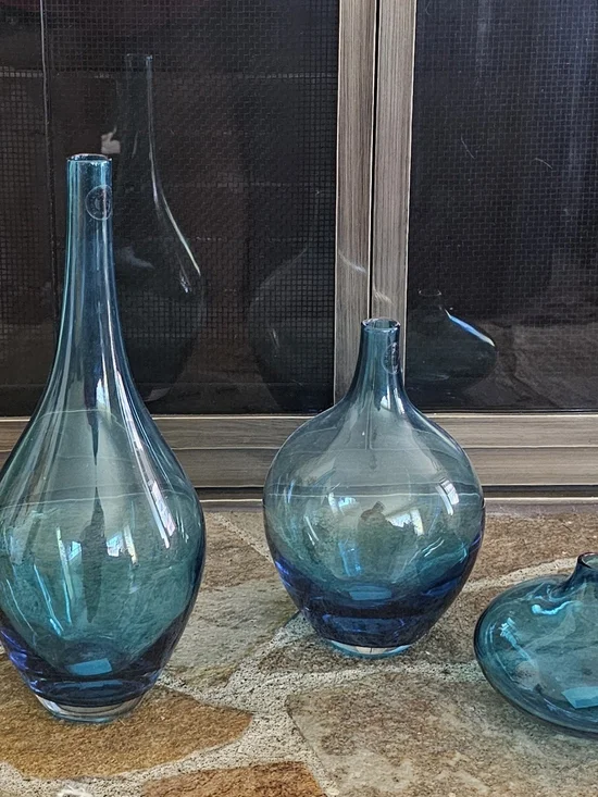 Blue Glass Decorative Vases - Set of 3