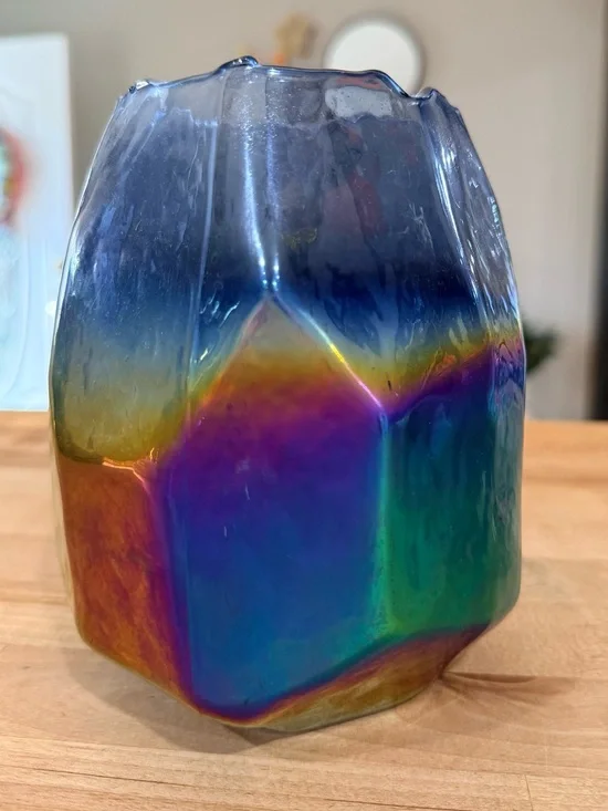 Iridescent Faceted Rainbow Glass Vase