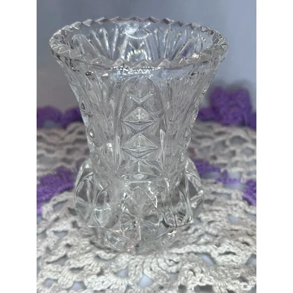 Clear Glass Miniature Round Vase Diamond Pattern Textured Glossy Small