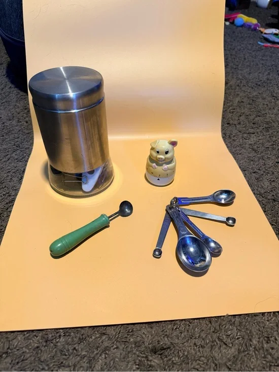 Stainless Steel Canister with Measuring Spoon Set - Silver