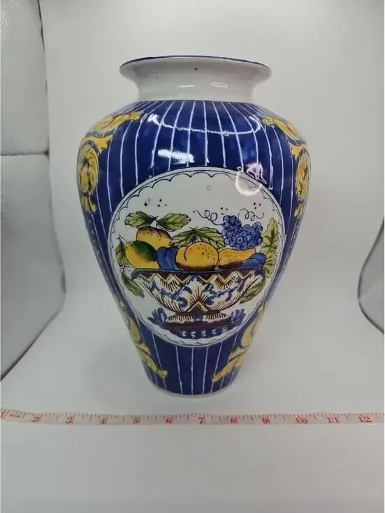 Vintage Porcelain Hand Painted Enamel Fruit Basket Decoration Large Vase 10