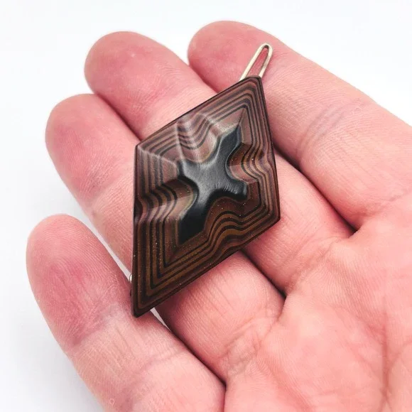 RARE  Vintage Barrette T-Stone Layered Lacquerware NWT Taiwan Export