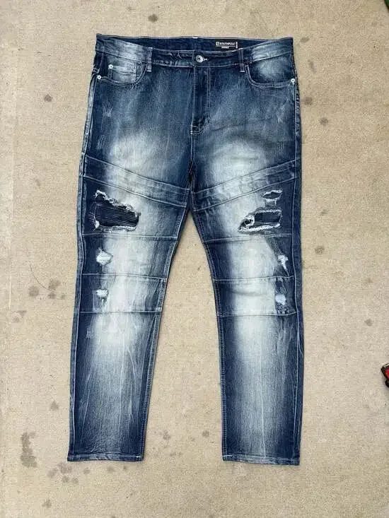 Southpole Men's Skinny Fit Distressed Jeans Blue Wash Size 40x30