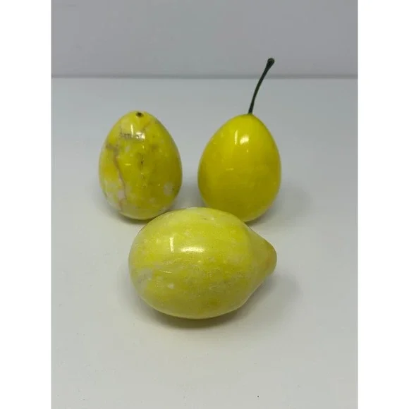Lot of 3 Vintage Alabaster Marble Stone Fruit Lemons Decorative V8