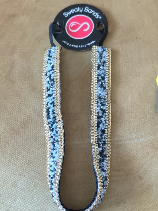Sweaty Bands 1 Inch Black And White Sequins With Gold Rope Trim Headband