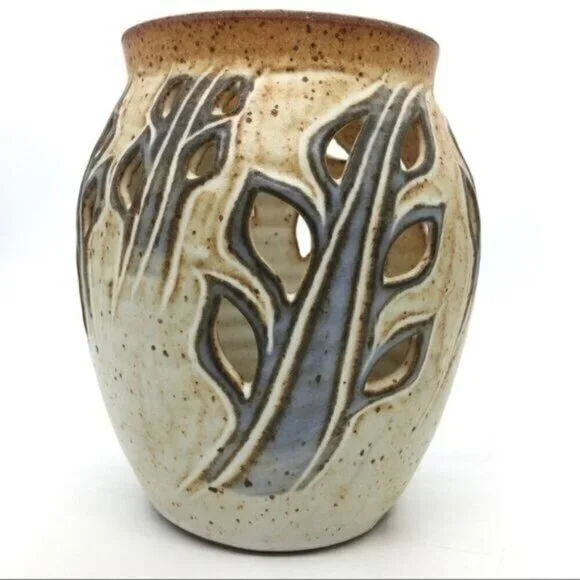 Featherbed Mountain Art Pottery Vintage Stoneware Vase Luminary Botanical Signed