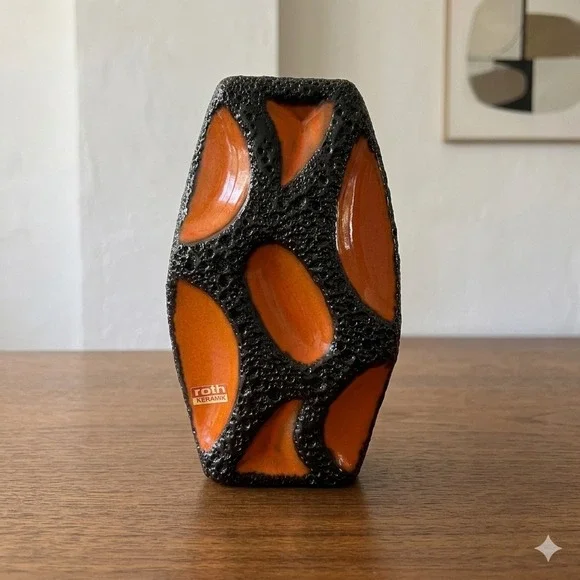 Roth Keramik 311-18 Fat Lava Vase Orange Black West Germany 1970s