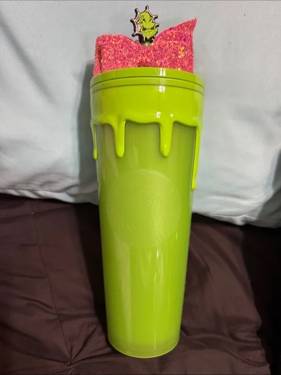 Starbucks Neon Green Drip Tumbler with Pink Accent