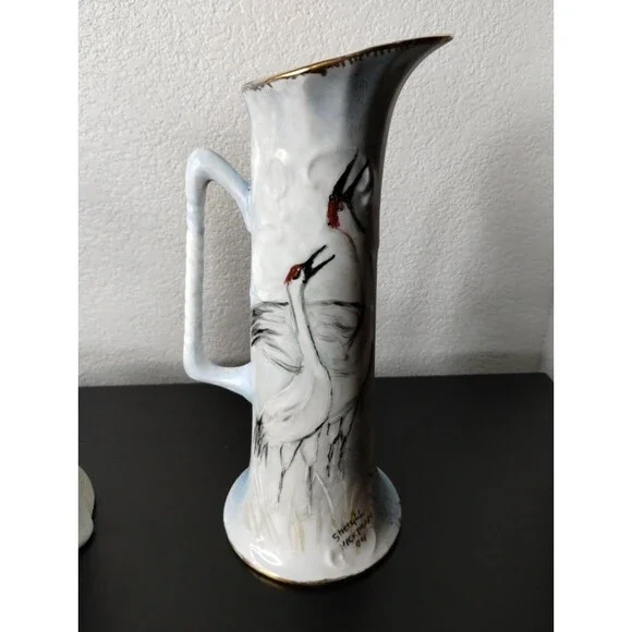 Vintage Hand Painted Vase With Birds