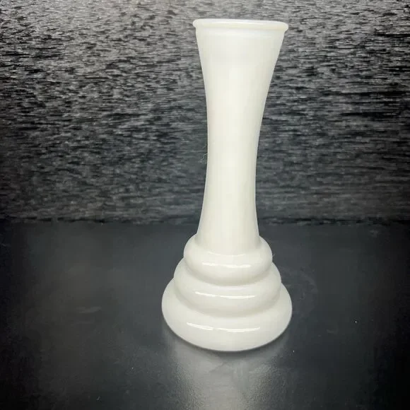 Vintage Randall Milk Glass-3 Ring /Beehive -Flower/ Bud Vase 1960 Art Deco 6