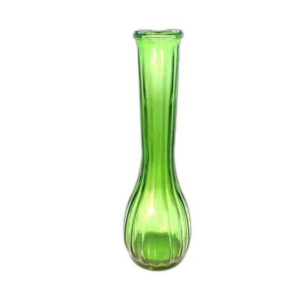 Vintage-Retro Emerald Green Bud Vase-Ribbed Base/Scalloped Rim –Numbered 9”