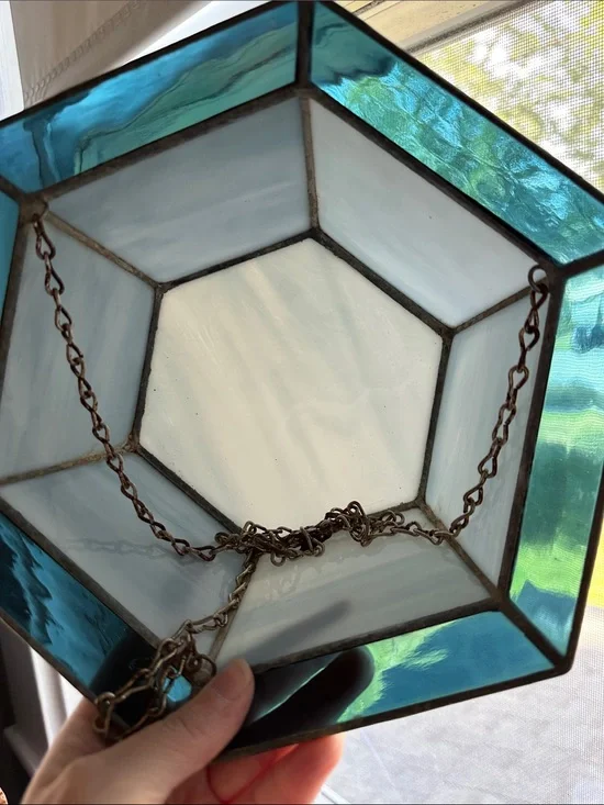 Stained Glass Hanging Planter - Light Blue Hexagon