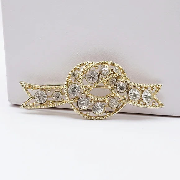 Beautiful Hair Clip Wedding Accessory Fancy Elegant Rhinestones Gold Tone